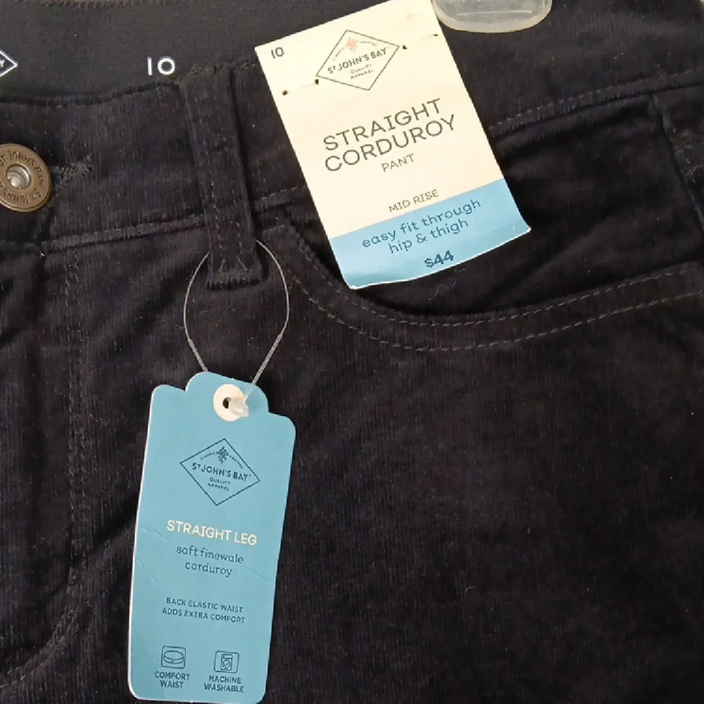 St. John's Bay Womens 10 Mid Rise Black Corduroy Slim Straight Pants Academia - Picture 2 of 13